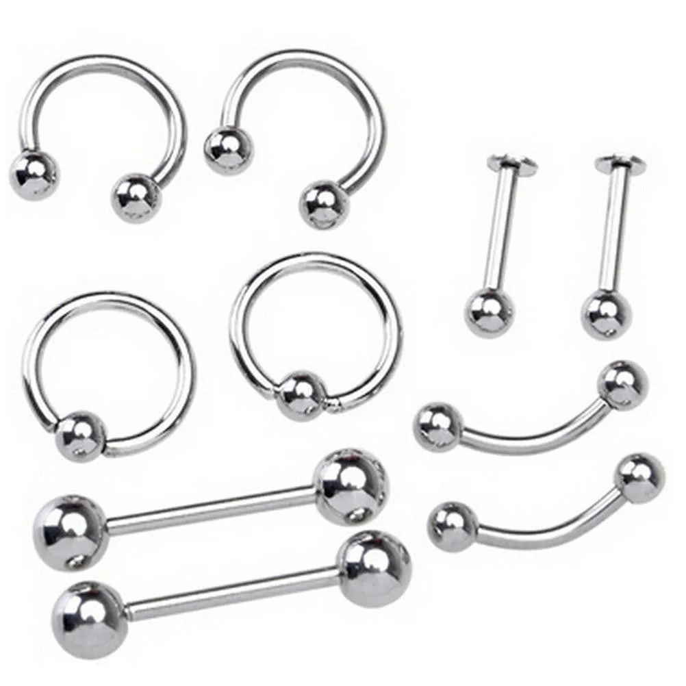 10PCS Stainless Steel Curved Eyebrow Nose Lip Earrings Nipple Piercings Punk Body Piercing  SM6