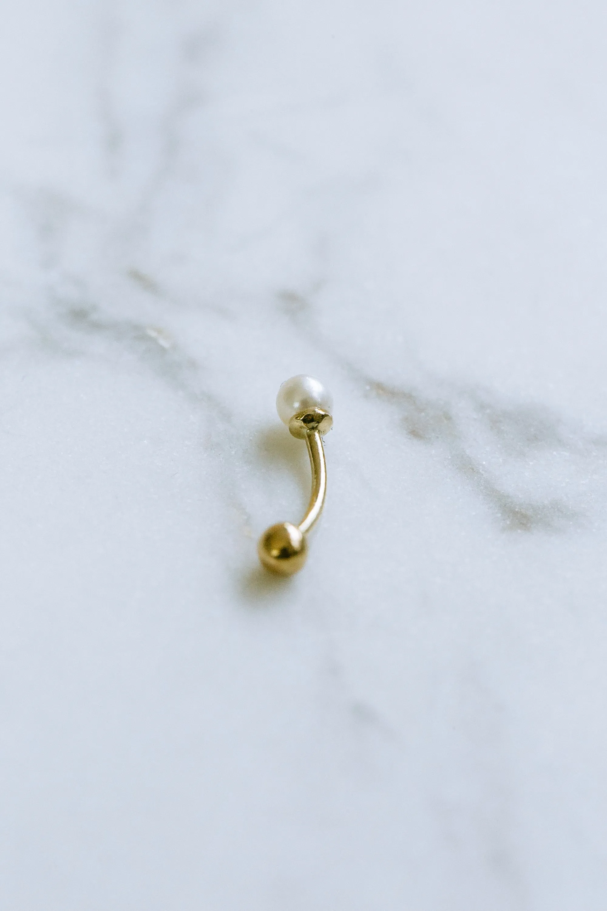 14K Solid Gold Round Fresh Water Pearl Ball Snug Rook Eyebrow Navel Daith Banana Curved Barbell Piercing 16g 18g