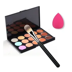 15 Color Concealer Palette + Makeup Brush + Sponge Puff Makeup Contour Palette powder eyebrow lip Multi-Function brush Cosmet