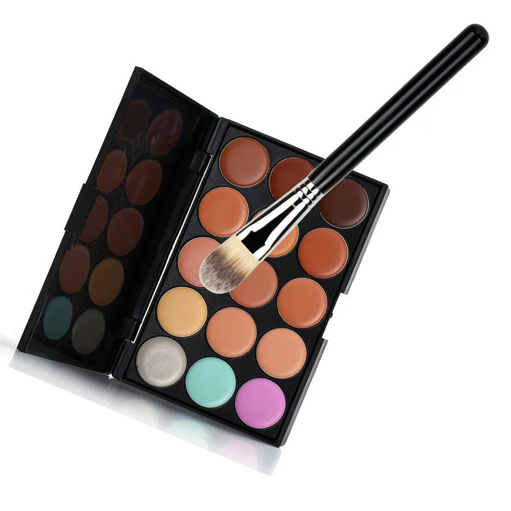 15 Color Concealer Palette + Makeup Brush + Sponge Puff Makeup Contour Palette powder eyebrow lip Multi-Function brush Cosmet