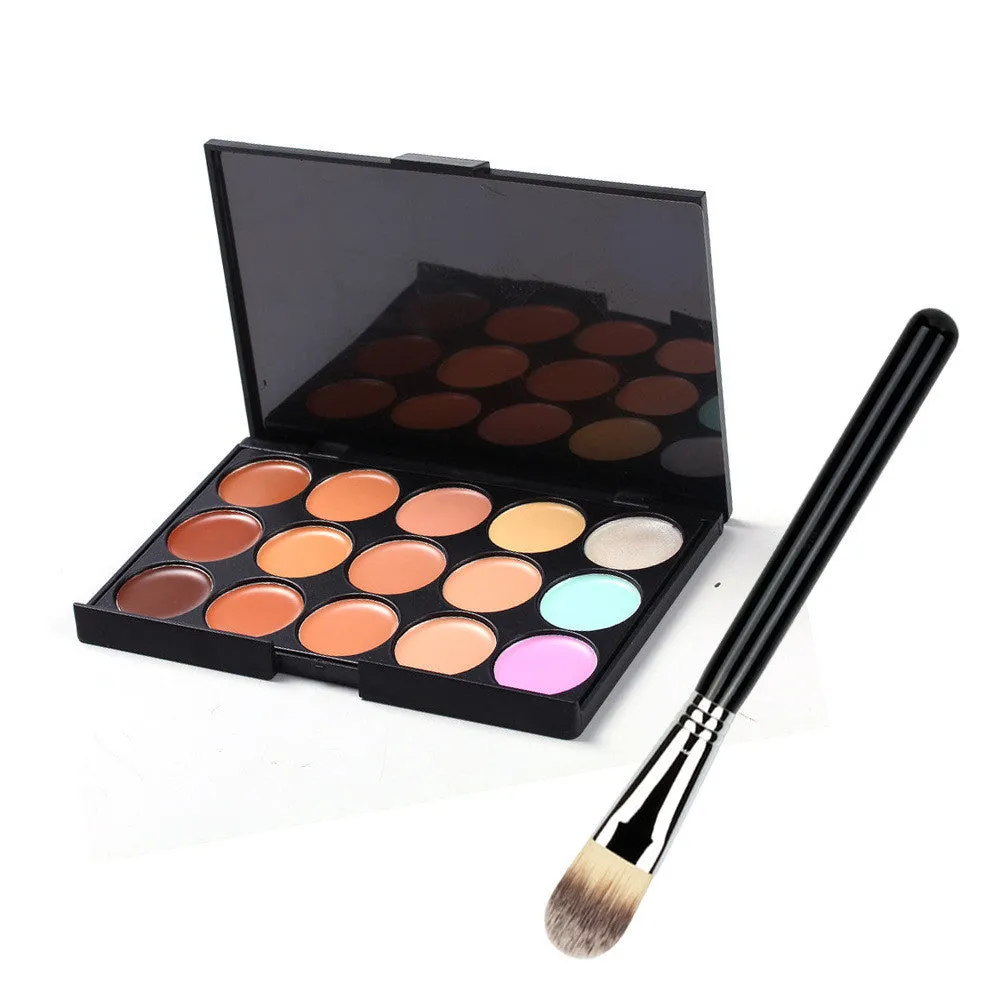 15 Color Concealer Palette + Makeup Brush + Sponge Puff Makeup Contour Palette powder eyebrow lip Multi-Function brush Cosmet