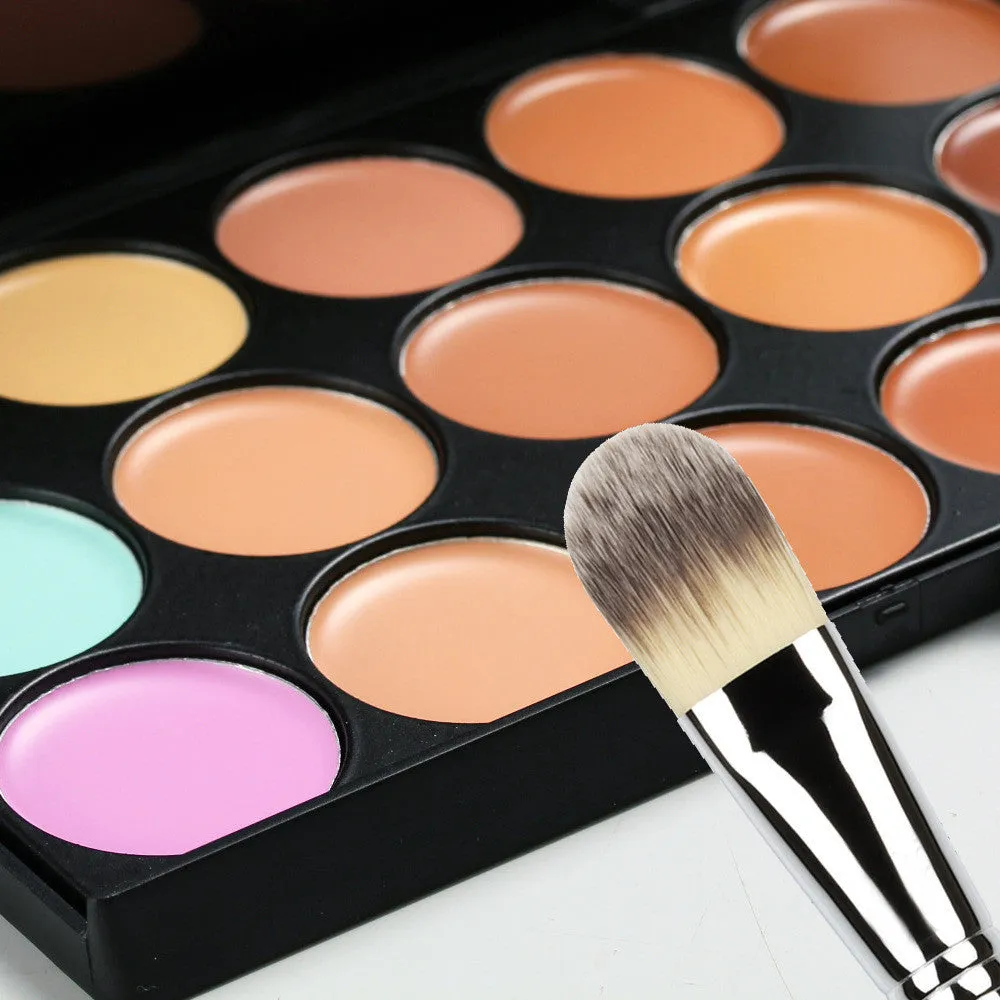 15 Color Concealer Palette + Makeup Brush + Sponge Puff Makeup Contour Palette powder eyebrow lip Multi-Function brush Cosmet