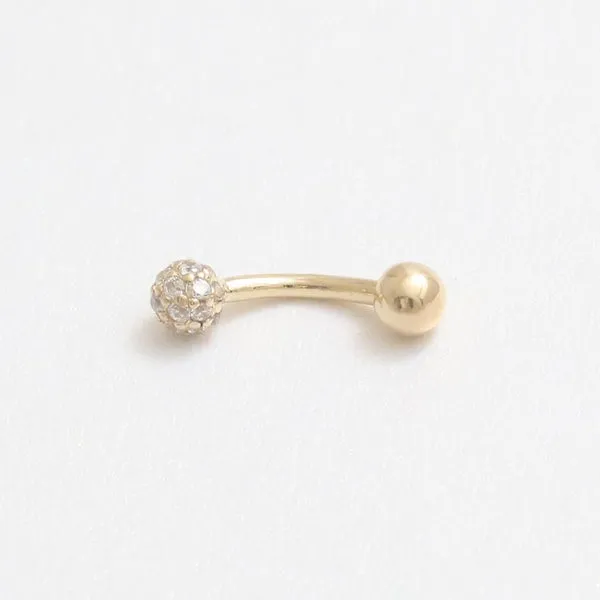 18K 14K Solid Gold 3.5mm Cz or Diamond Snug Rook Eyebrow Navel Daith Banana Curved Earring Barbell Piercing