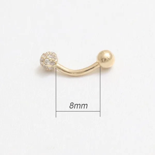 18K 14K Solid Gold 3.5mm Cz or Diamond Snug Rook Eyebrow Navel Daith Banana Curved Earring Barbell Piercing