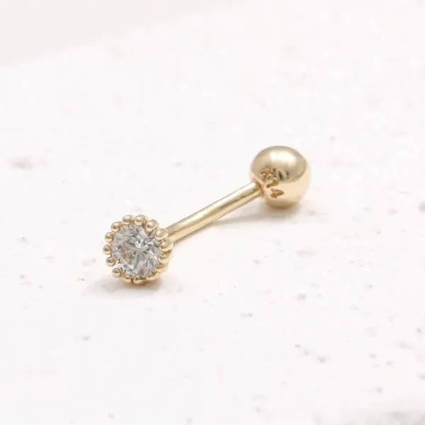 18K 14K Solid Gold Cz or Diamond Snug Rook Eyebrow Navel Daith Banana Curved Earring Barbell Piercing