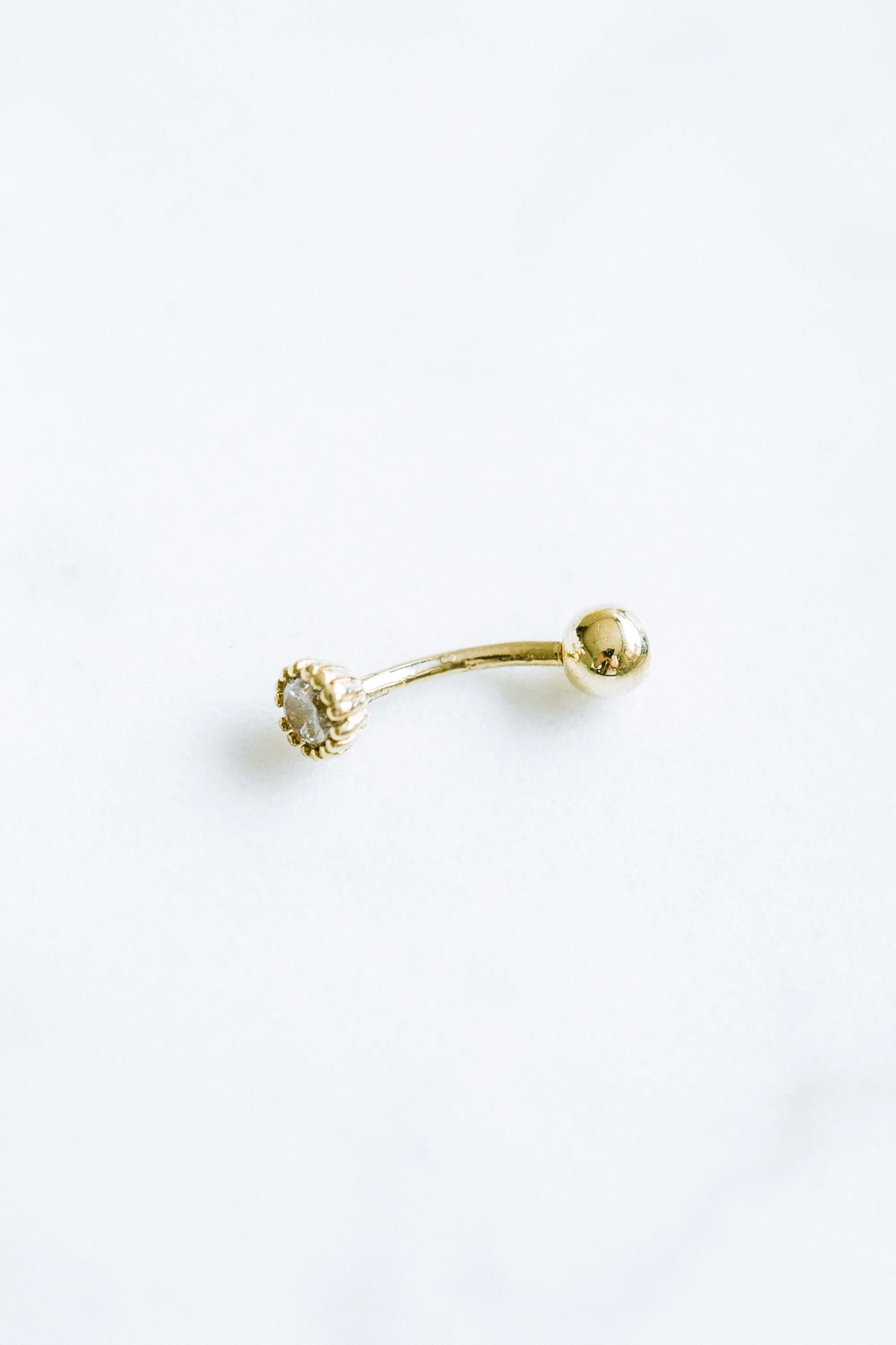 18K 14K Solid Gold Cz or Diamond Snug Rook Eyebrow Navel Daith Banana Curved Earring Barbell Piercing