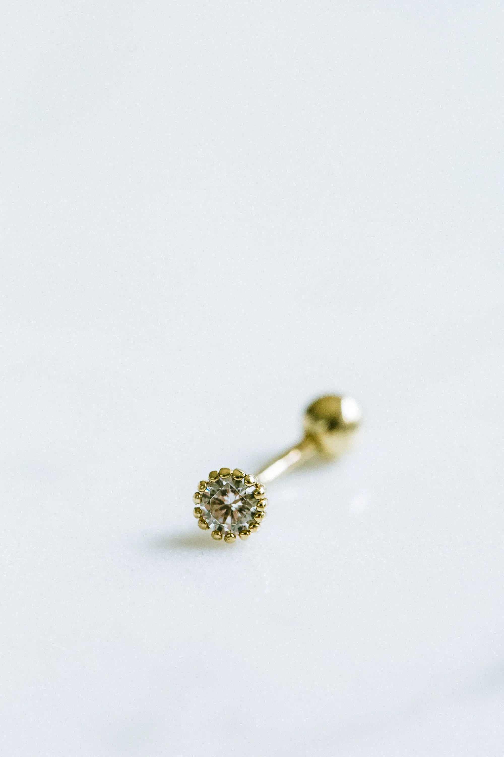 18K 14K Solid Gold Cz or Diamond Snug Rook Eyebrow Navel Daith Banana Curved Earring Barbell Piercing