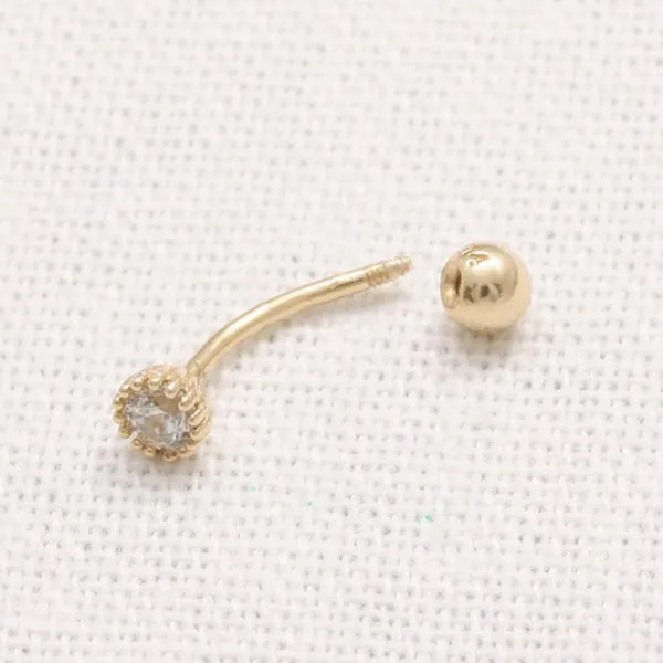 18K 14K Solid Gold Cz or Diamond Snug Rook Eyebrow Navel Daith Banana Curved Earring Barbell Piercing