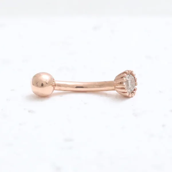 18K 14K Solid Gold Natural Cognac Diamond Snug Rook Eyebrow Navel Daith Banana Curved Earring Barbell Piercing