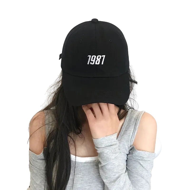 1987 Embroidery Graphic Baseball Caps Kpop Style Unisex Cotton Hats Mens Womens Black Navyblue Beige Stylish Casual