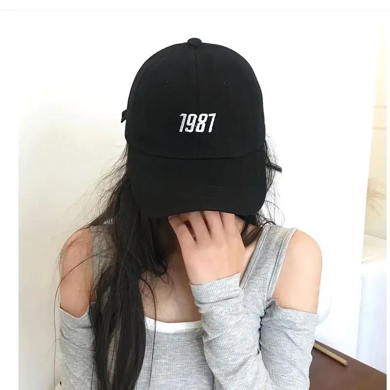 1987 Embroidery Graphic Baseball Caps Kpop Style Unisex Cotton Hats Mens Womens Black Navyblue Beige Stylish Casual