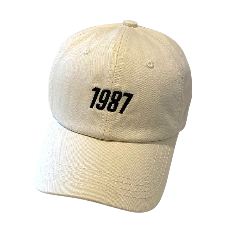 1987 Embroidery Graphic Baseball Caps Kpop Style Unisex Cotton Hats Mens Womens Black Navyblue Beige Stylish Casual