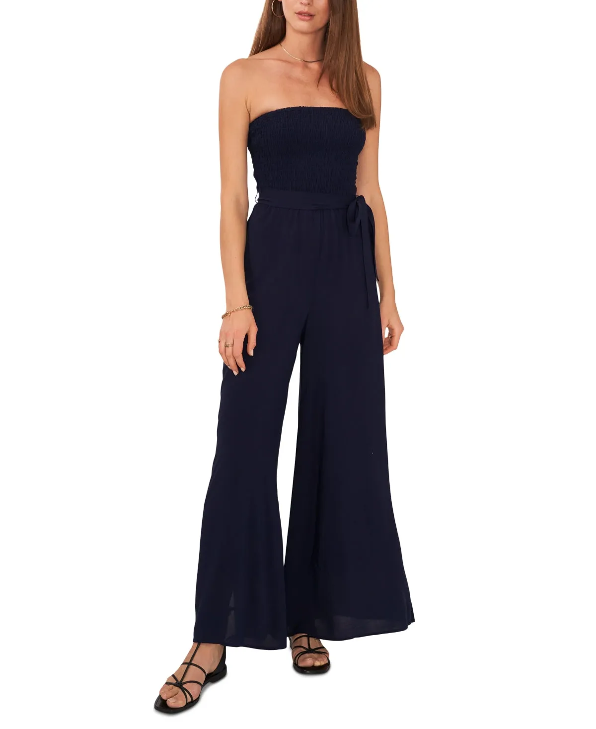 1.STATE Women's Strapless Wide Leg Jumpsuit Swimsuit Blue