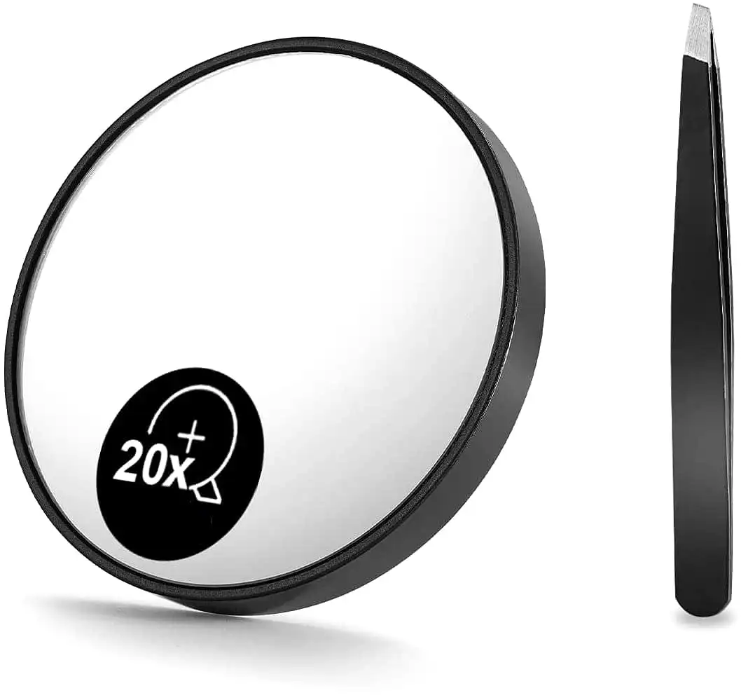 20X Magnifying Mirror and Eyebrow Tweezers Kit for Travel