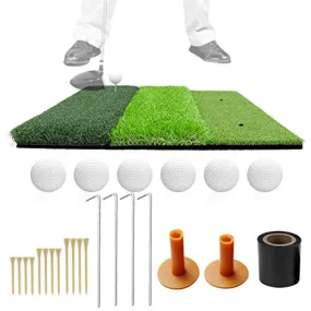 25 x 25 Golf Hitting Mat - 3-in-1 Foldable Turf Grass Mat with Balls & Tees