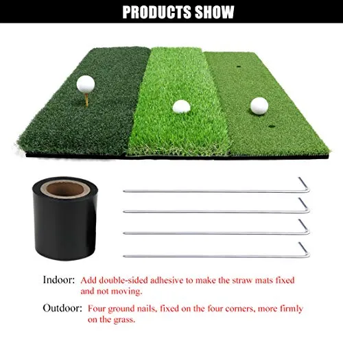 25 x 25 Golf Hitting Mat - 3-in-1 Foldable Turf Grass Mat with Balls & Tees