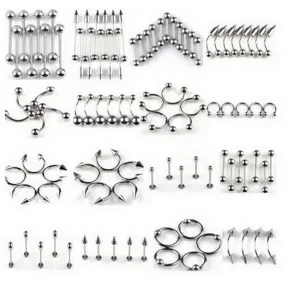 66Pcs Multi-type Stainless Steel Curved Eyebrow Nose Lip Earrings Nipple Piercings Punk Body Piercing  SM6