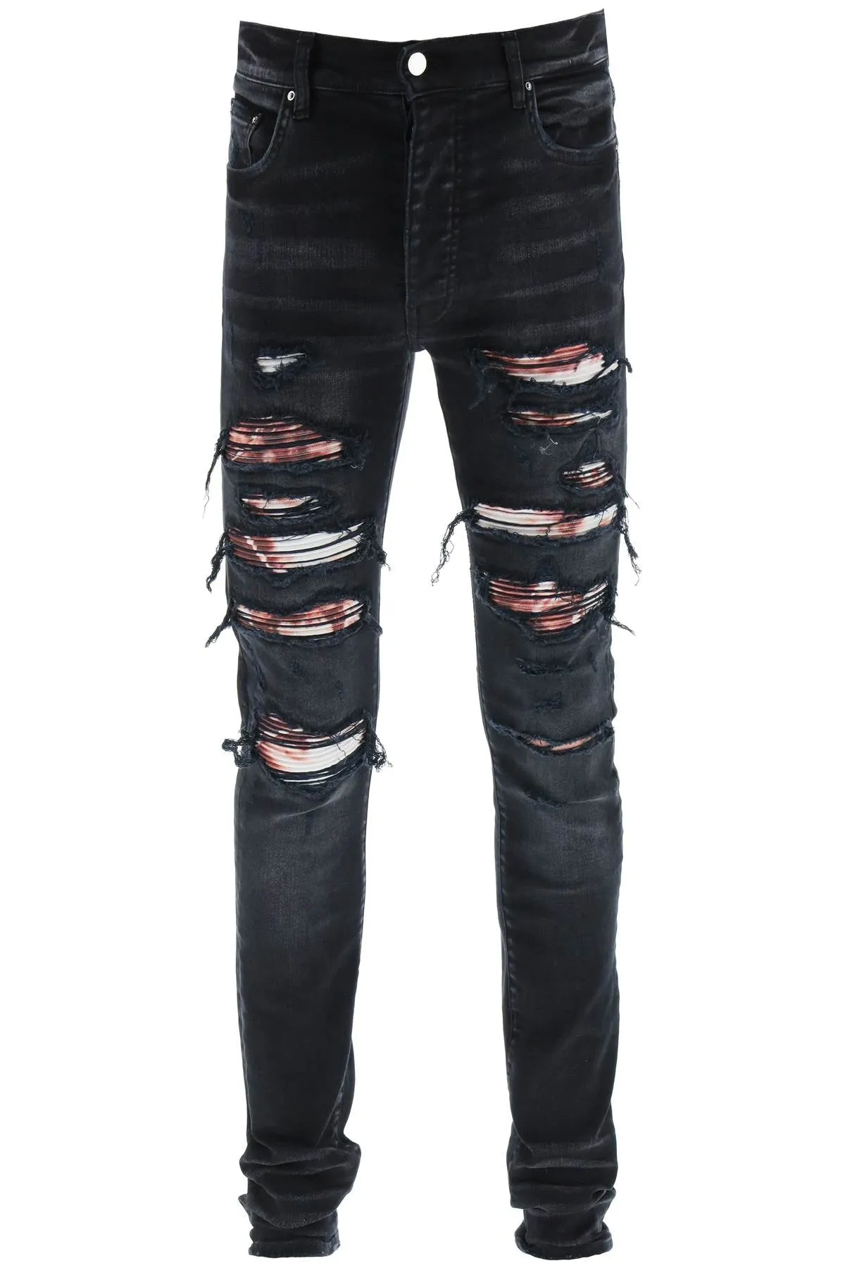 Amiri Logo Patch Ripped Slim Cut Jeans