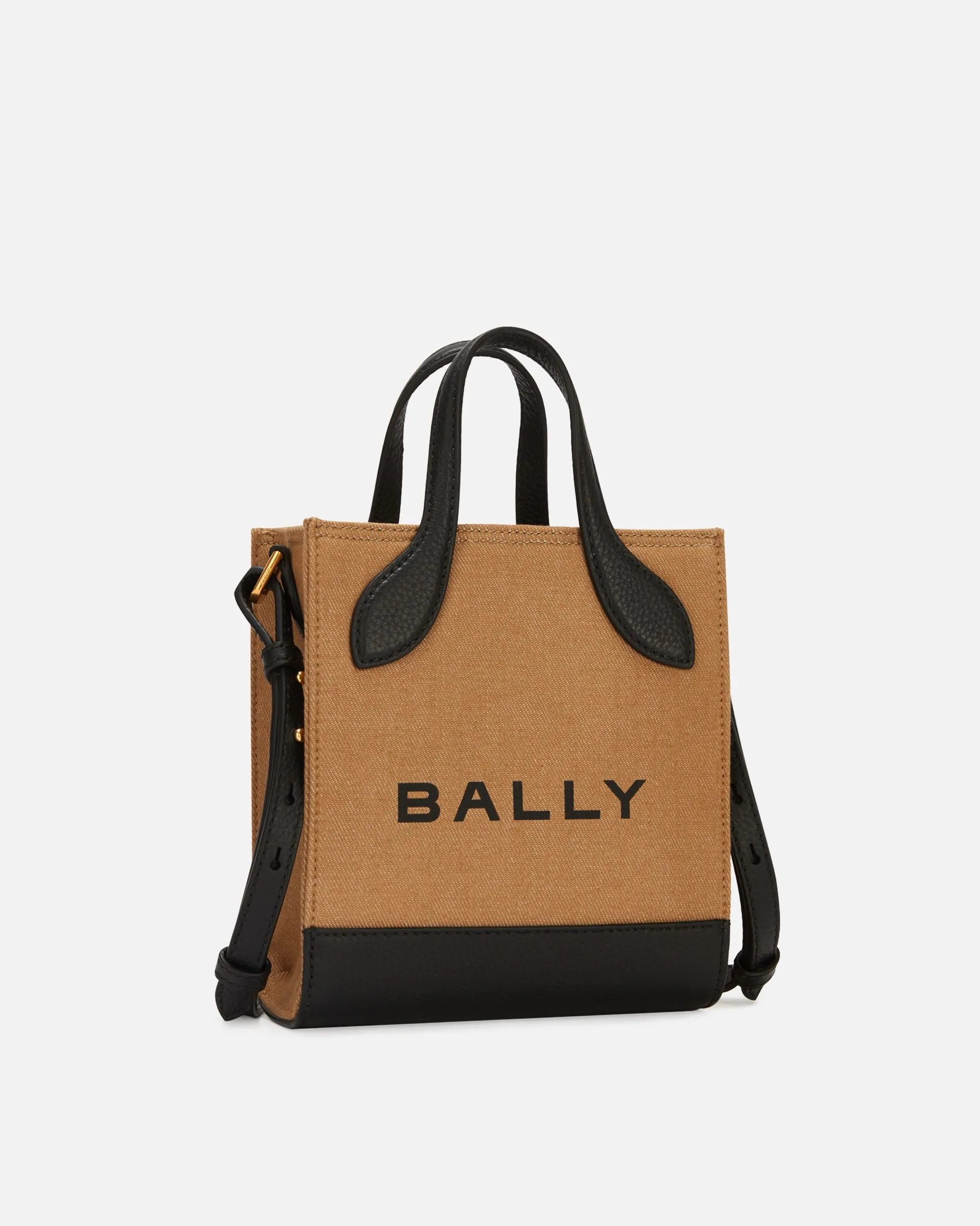 Bar Mini Tote Bag In Beige And Black Canvas And Leather 