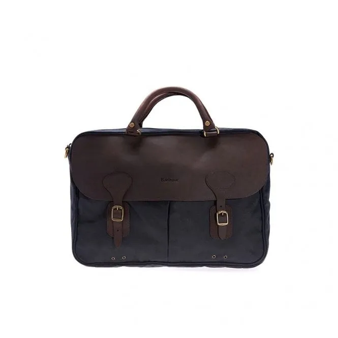 Barbour Mens Wax Leather Briefcase in Navy