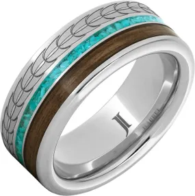 Barrel Aged Serinium Ring with Turquoise and Bourbon Inlays