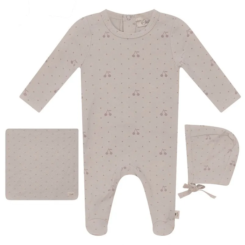 Bebe Bella Dark Almond/Blush Dotted Cherry Layette Set