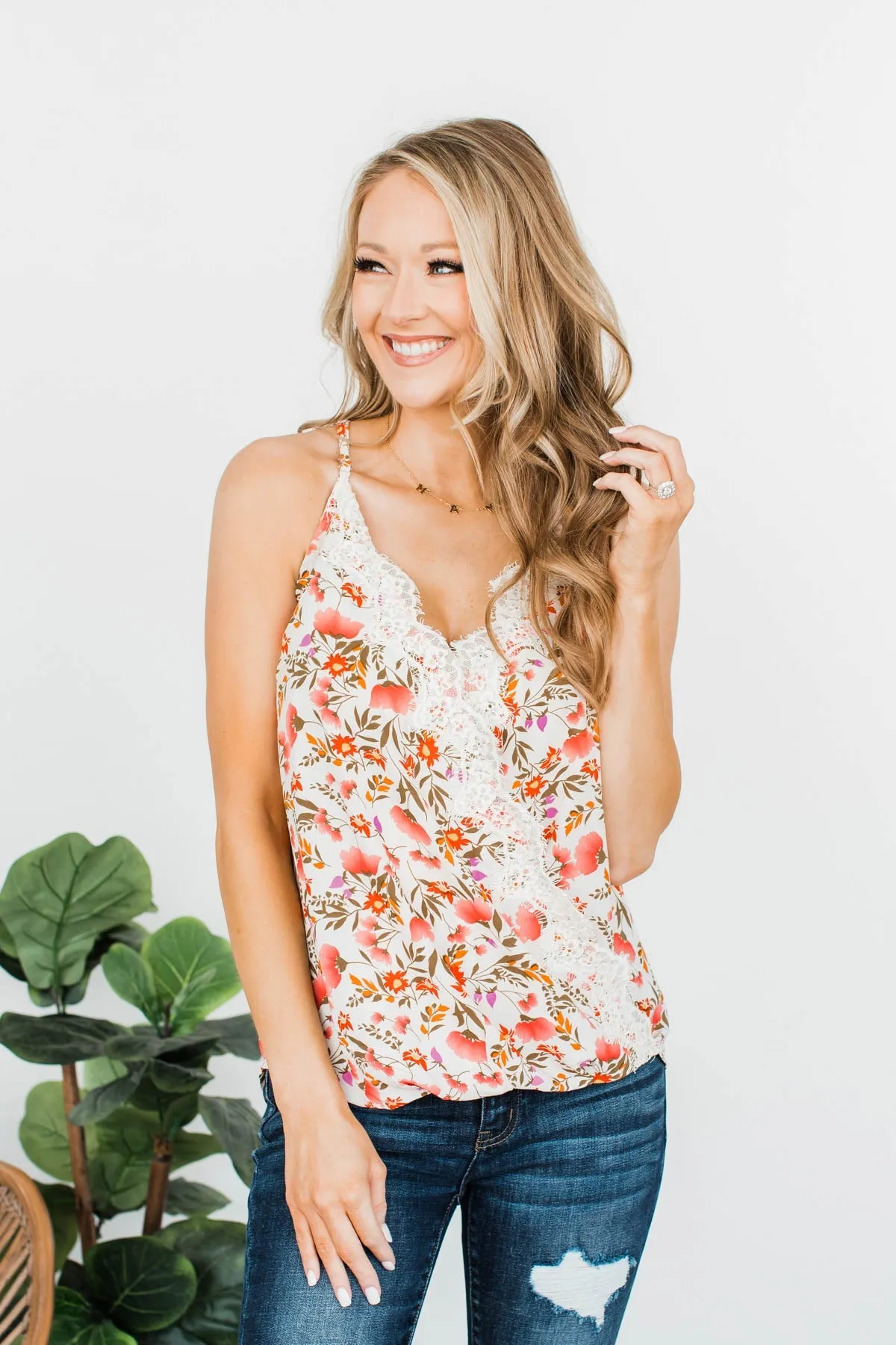 Blooming Buds Floral Wrap Tank- Cream