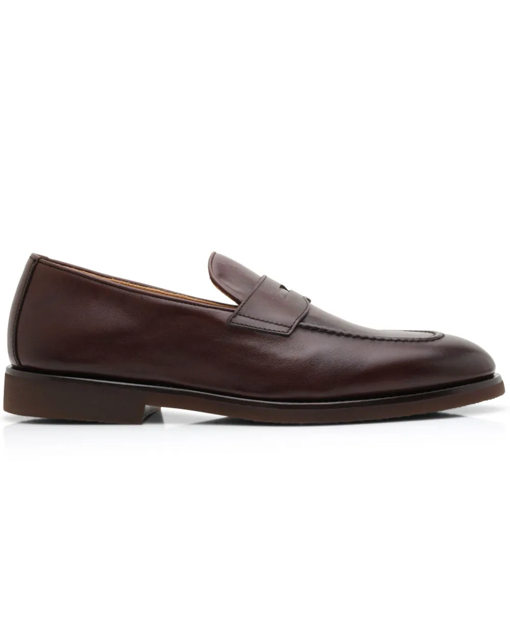 Buffed Calfskin Penny Loafer in Brown