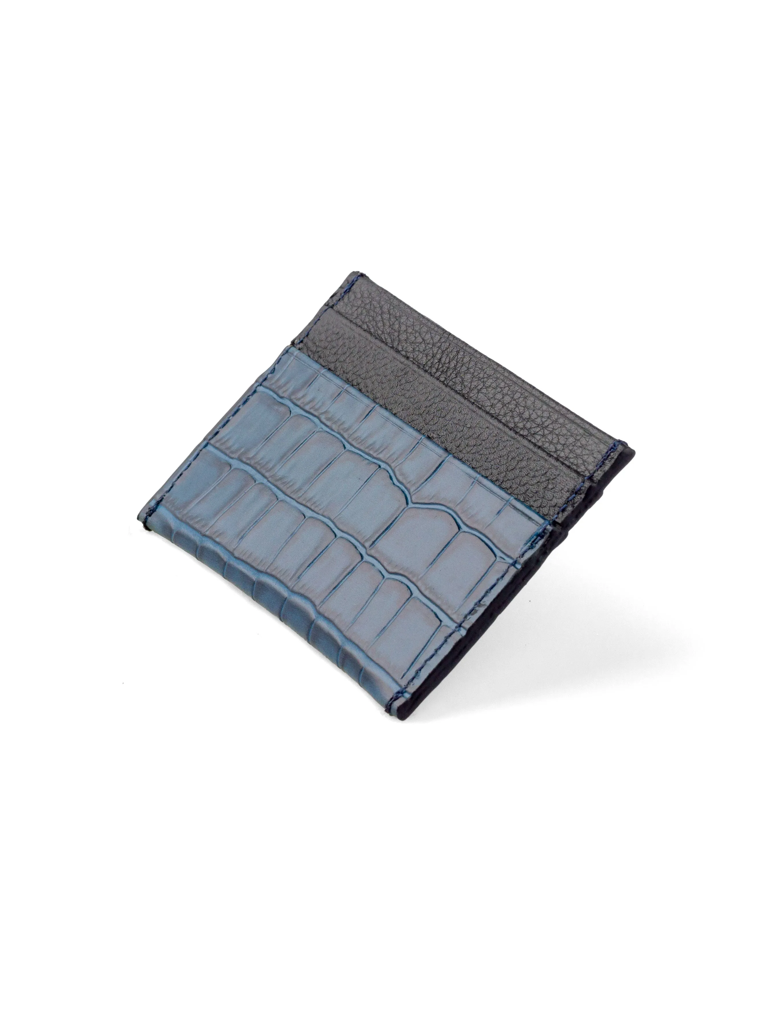 Card Holder - Dark Turquoise Polished Croco Leather