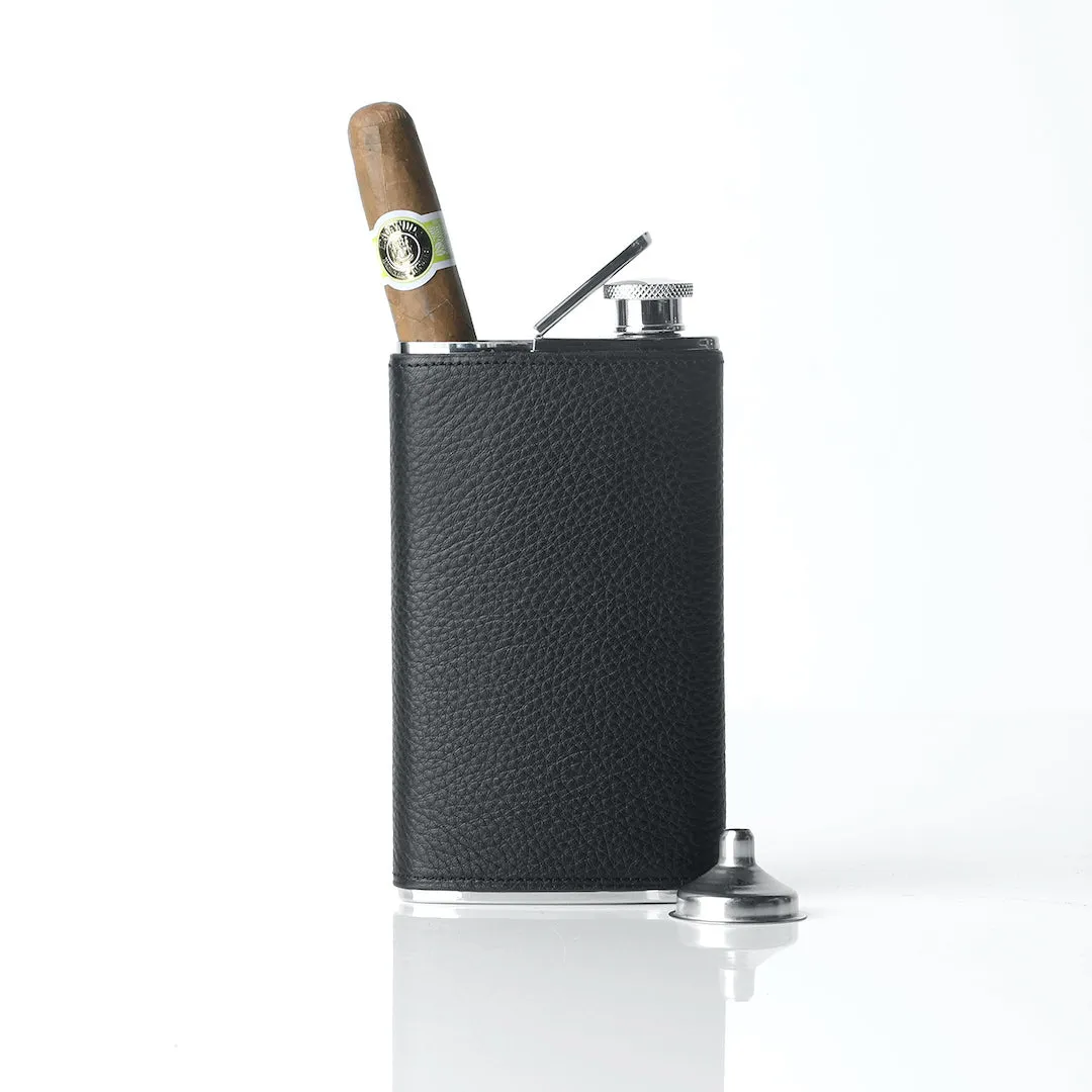 Combination Flask, 4 Oz, Black Leather