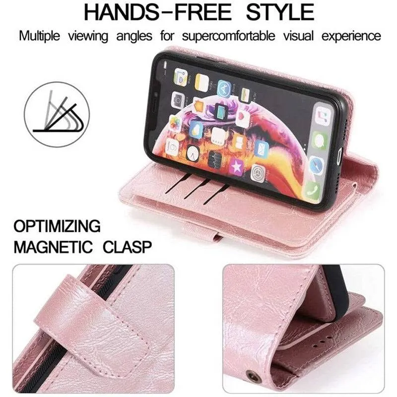 Detachable Flip Folio Zipper Purse Phone Case for iPhone Xs Max