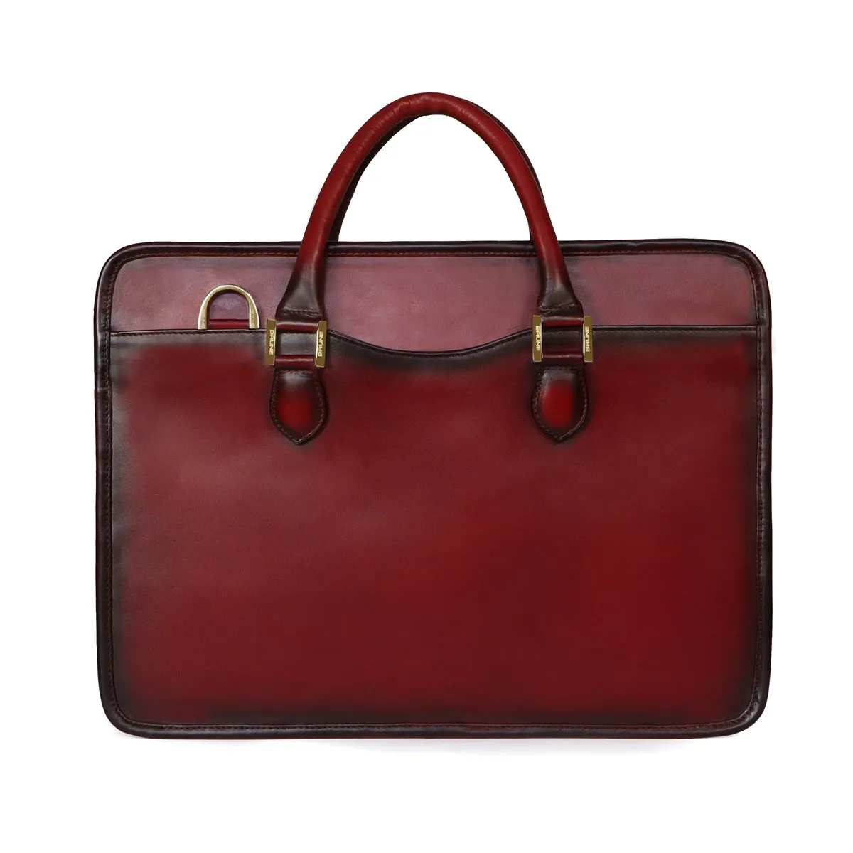 Embossed Lion Wine Leather Laptop Office Briefcase with Organizer Compartment by Brune & Bareskin