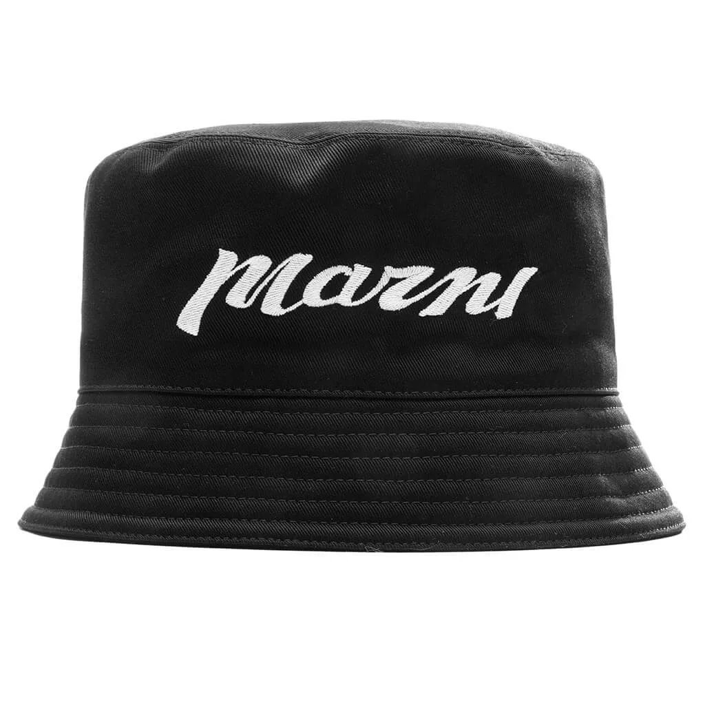 Embroidered Logo Bucket Hat - Black