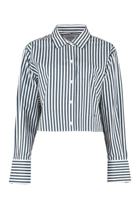 Frame Striped Straight Hem Cropped Shirt