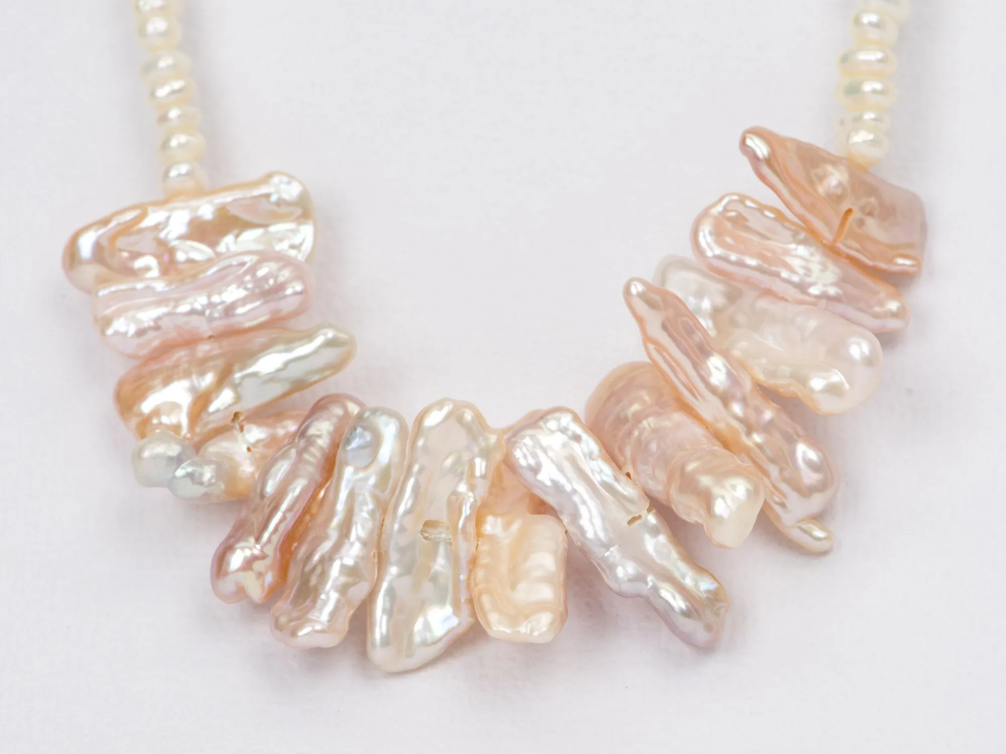 Freshwater Keshi Pearl with Blush Petal Design Necklace with Gold Filled Clasp R4234