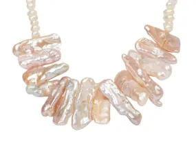 Freshwater Keshi Pearl with Blush Petal Design Necklace with Gold Filled Clasp R4234