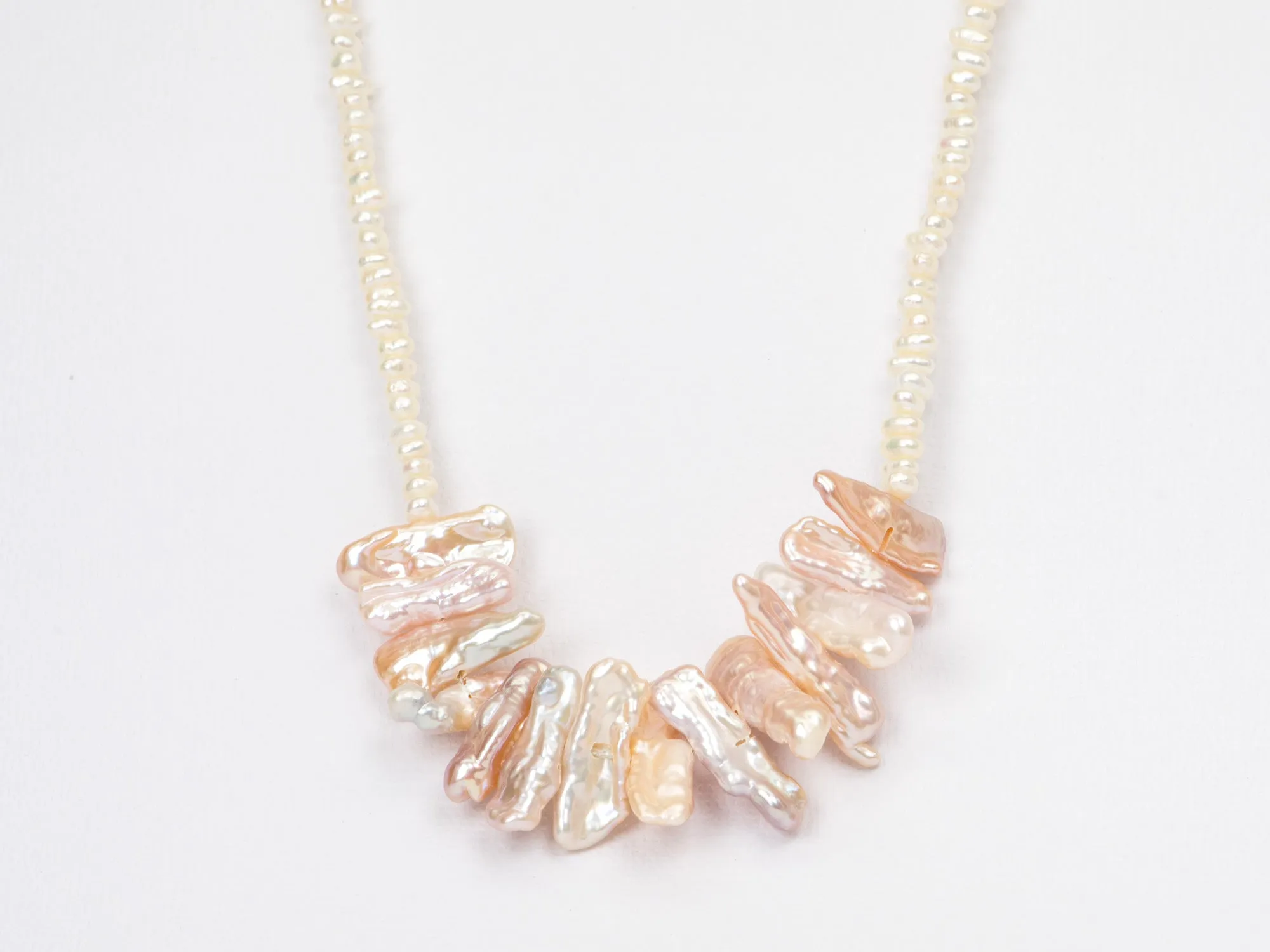 Freshwater Keshi Pearl with Blush Petal Design Necklace with Gold Filled Clasp R4234