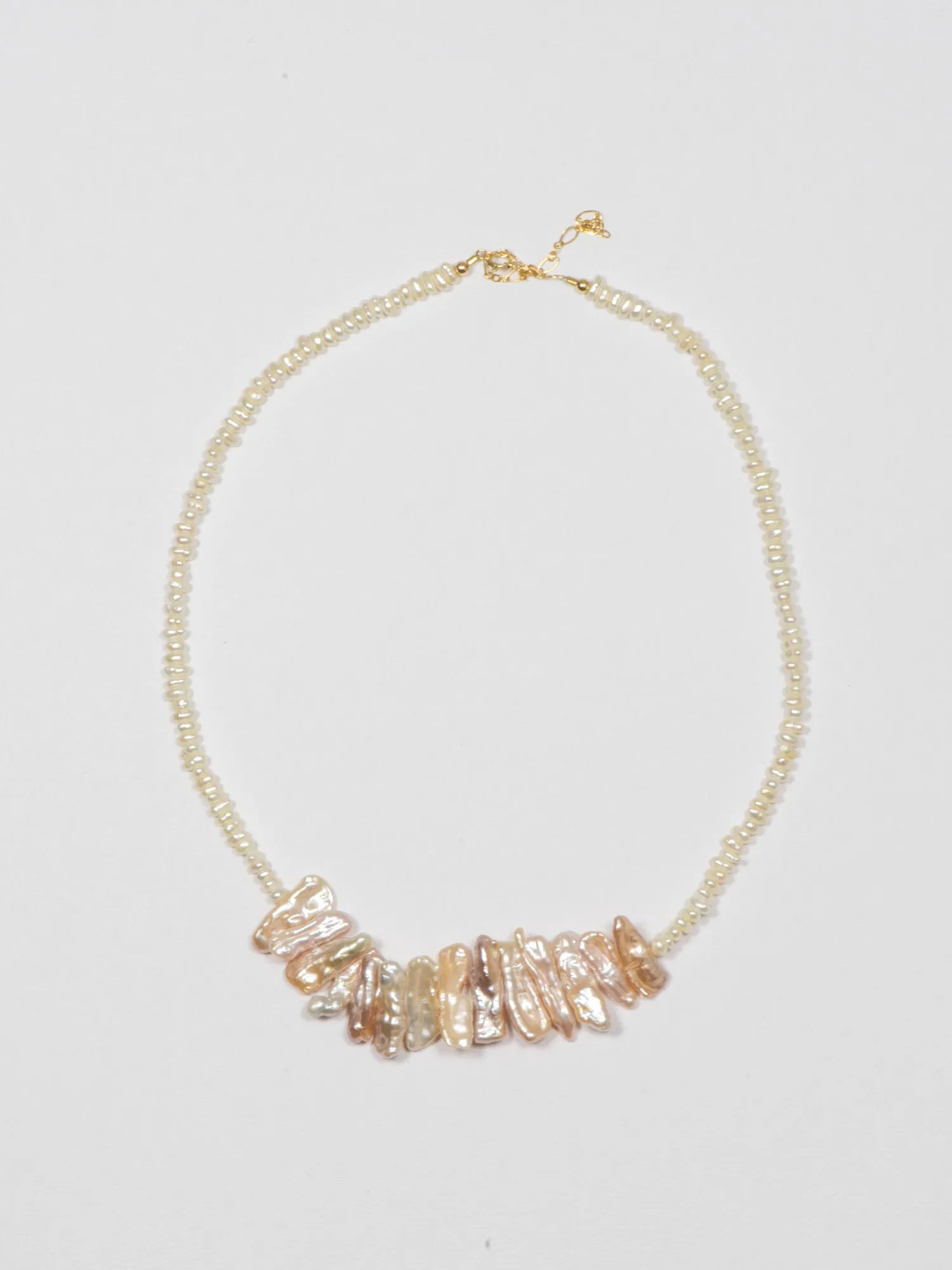 Freshwater Keshi Pearl with Blush Petal Design Necklace with Gold Filled Clasp R4234