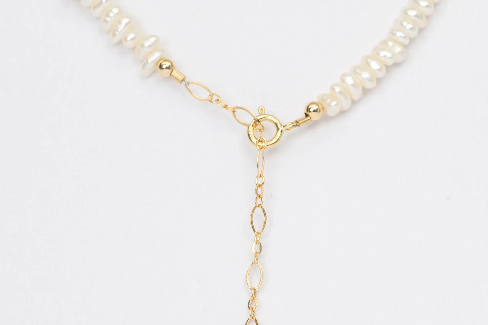 Freshwater Keshi Pearl with Blush Petal Design Necklace with Gold Filled Clasp R4234