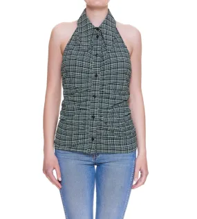 Ganni Ruched Button-Up Halter Top