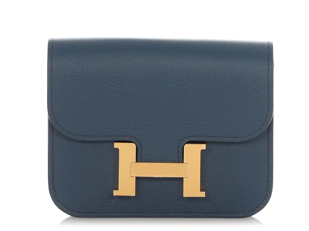 Hermès Bleu Nuit Evercolor Constance Slim Wallet Gold Hardware, 2023