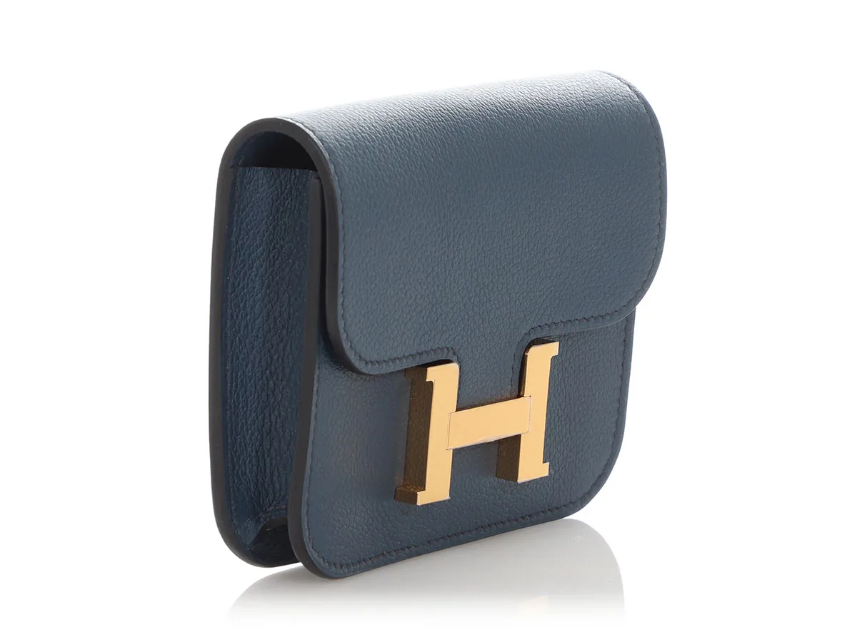 Hermès Bleu Nuit Evercolor Constance Slim Wallet Gold Hardware, 2023