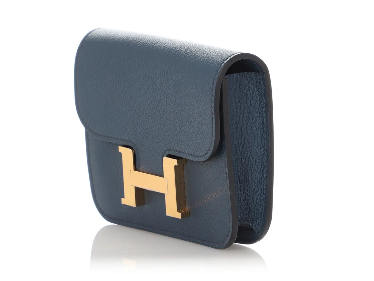 Hermès Bleu Nuit Evercolor Constance Slim Wallet Gold Hardware, 2023