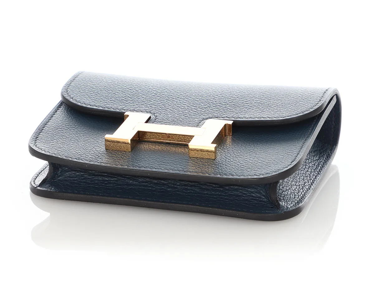 Hermès Bleu Nuit Evercolor Constance Slim Wallet Gold Hardware, 2023