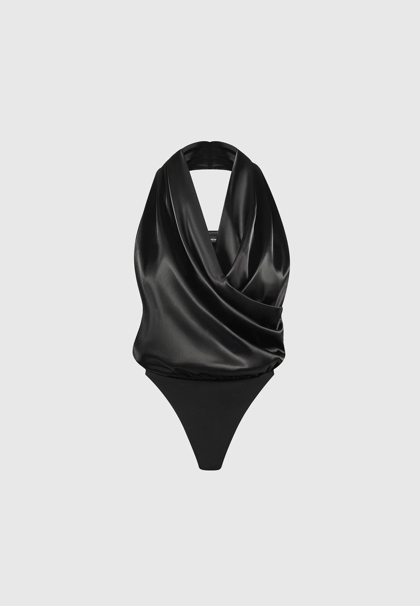 Hooded Cowl Neck Satin Wrap Bodysuit - Black