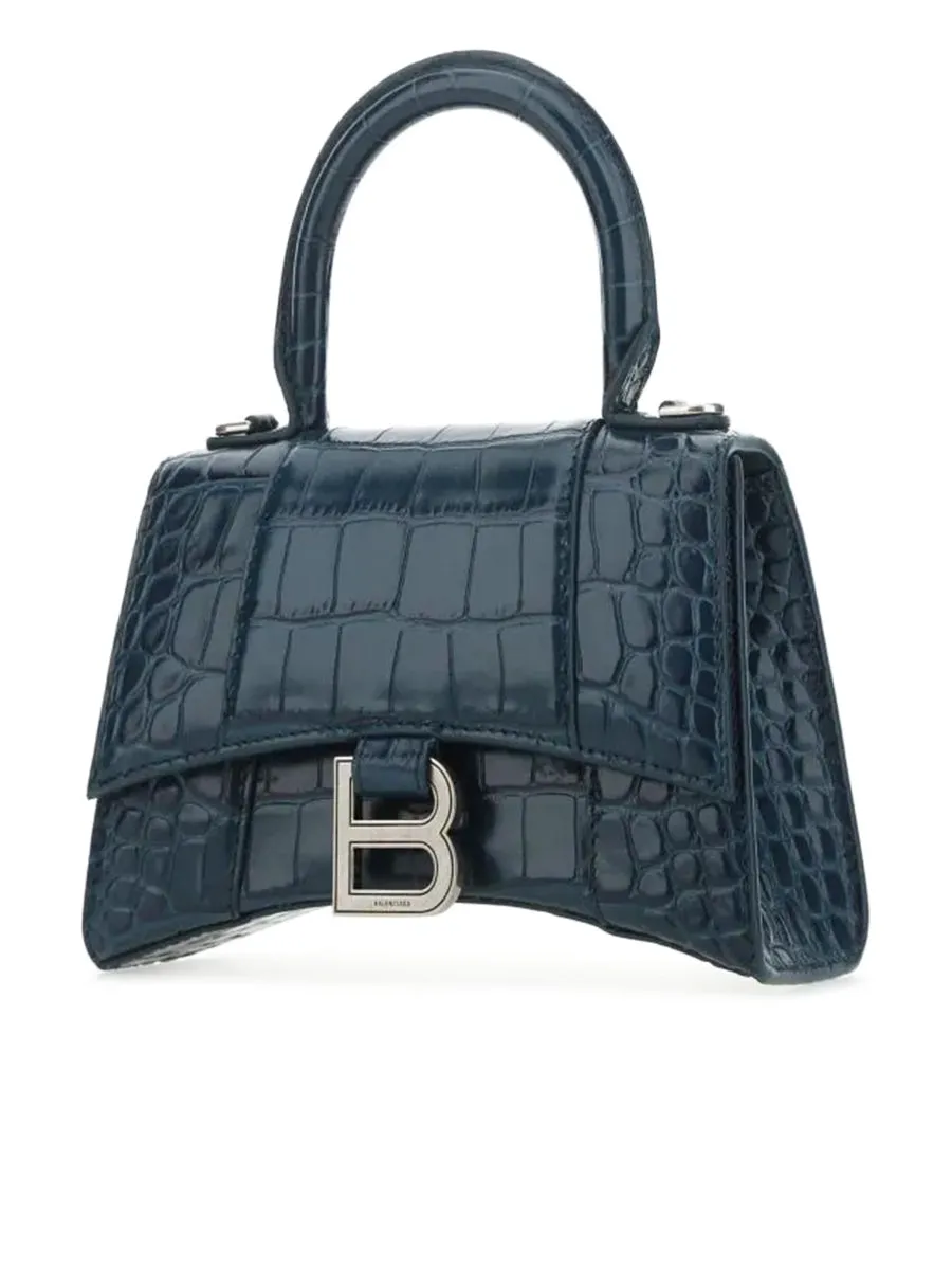 Hourglass XS Handbag Crocodile Embossed in Dark Blue