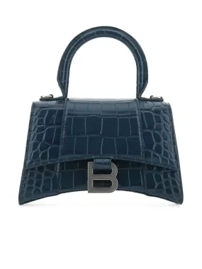 Hourglass XS Handbag Crocodile Embossed in Dark Blue