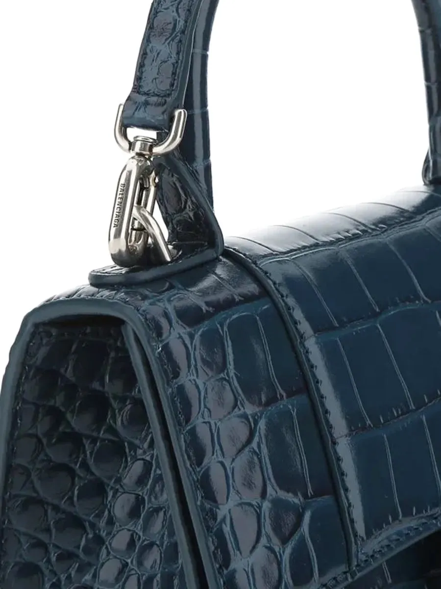 Hourglass XS Handbag Crocodile Embossed in Dark Blue