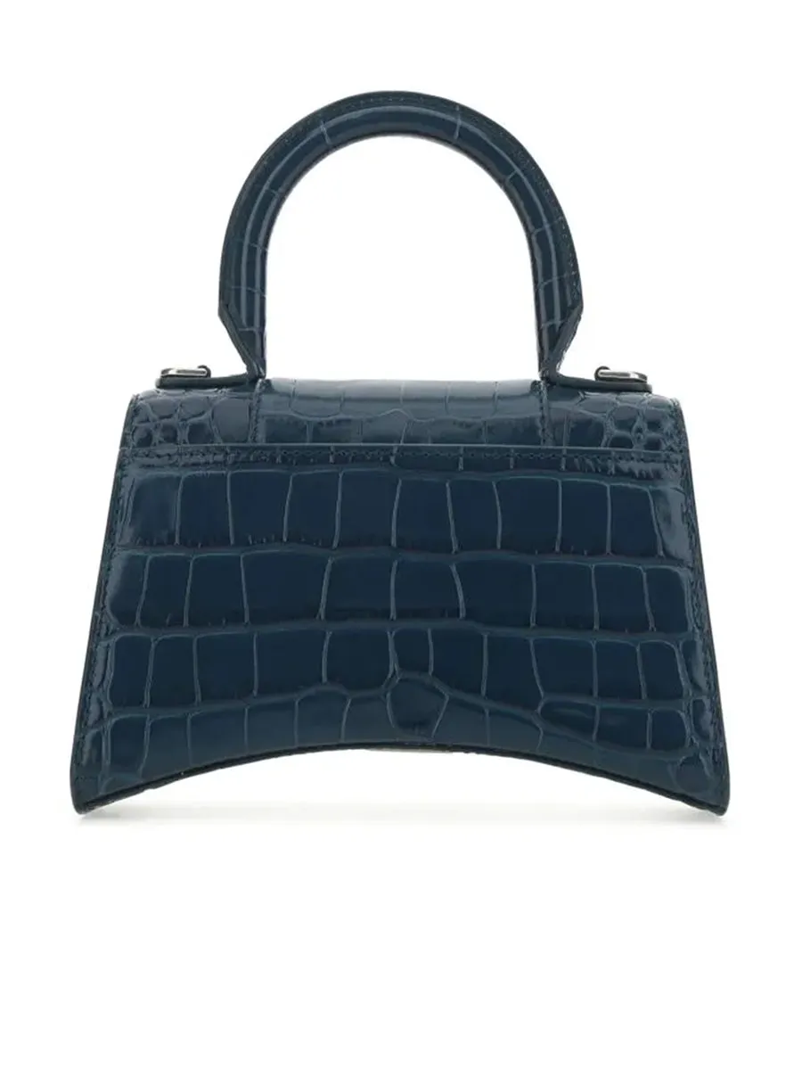 Hourglass XS Handbag Crocodile Embossed in Dark Blue