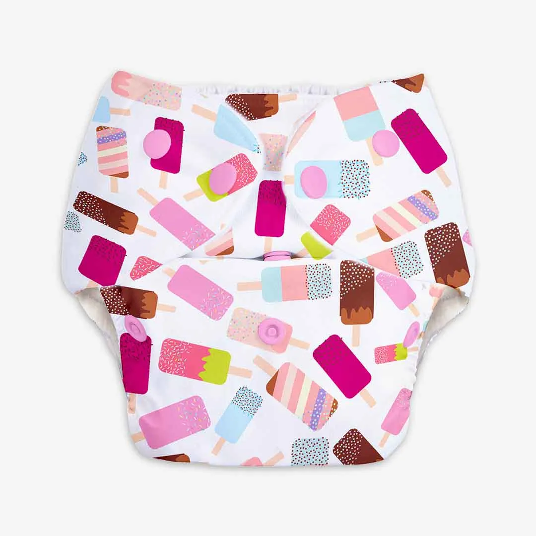 Icecream - BASIC Cloth Diaper, New & Improved with EasySnap & Quick Dry UltraThin Pad